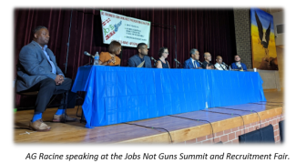 AG Racine speaking at the Jobs Not Guns Summit and Recruitment Fair